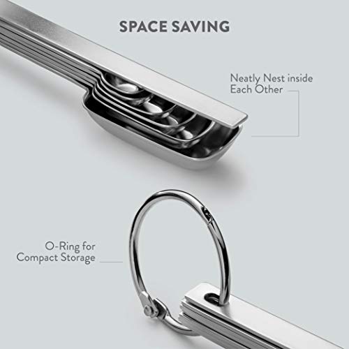  Premium Stainless Steel Measuring Spoons Set - 7-Piece Kitchen Measuring Spoons With Leveler - Slim Design Fits In Spice Jars - Metal Measuring Spoon Set For Dry, Liquid Ingredients Cooking & Baking.