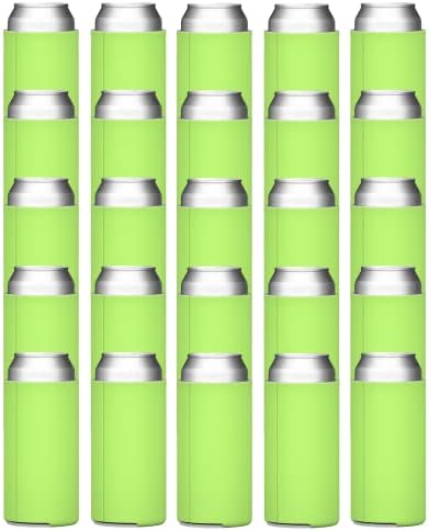  Slim Can Cooler Sleeves (25-Pack) Insulated Polyfoam, Bulk Scuba Knit Polyester Fabric Drink Insulators For 12oz Tall Skinny Beverage - Blank Design (Black)