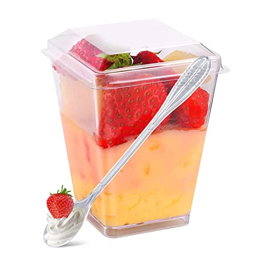  50 Packs 5oz Clear Dessert Cups With Lids And Spoon, Clear Parfait Plastic Mini Appetizer Cups, Small Dessert Cup For Party Event And Catering.