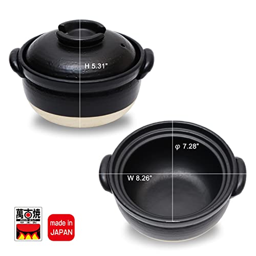  DONABE Clay Rice Cooker Pot Casserole Japanese Style Made In Japan For 1 To 2 Cups With Double Lids, Microwave Safe