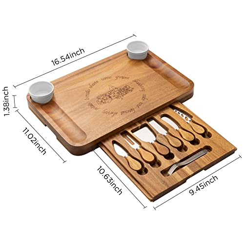  Acacia Wood Cheese Board & Knife Set Extra Large Charcuterie Boards Set & Accessories House Warming Gift Perfect Choice For Christmas Wedding