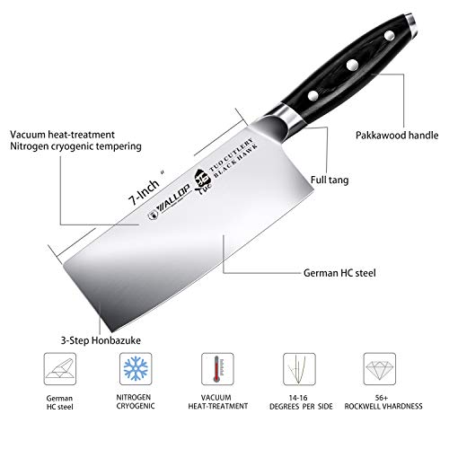 Allop Cleaver Knife 7 Inch, Chinese Vegetable Cleaver Knife - High Carbon Stainless Steel - Full Tang Pakkawood Handle - BLACK HAWK SERIES With Gift Box