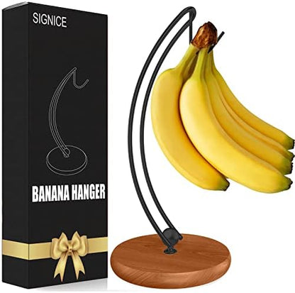  Signice Banana Holder Stand - Newest Patented Modern Banana Tree Hanger With Wood Base Stainless Steel Banana Rack For Home Kitchen Use,Doesn't Tip Over (Full Black)