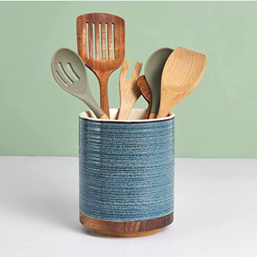  Utensil Holder, 360° Rotating Extra Large Utensil Holder, Utensil Holder For Kitchen Counter, Utensil Crock, 7.6'' Ceramic Stable Utensil Caddy, Farmhouse Kitchen Decor, Mothers Day Gifts