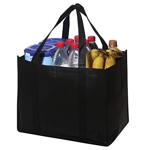  Set Of 10 Reusable Grocery Bags Extra Large Foldable Heavy Duty Shopping Tote Produce Bag With Reinforced Handles, Black