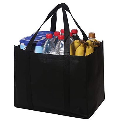  Set Of 10 Reusable Grocery Bags Extra Large Foldable Heavy Duty Shopping Tote Produce Bag With Reinforced Handles, Black