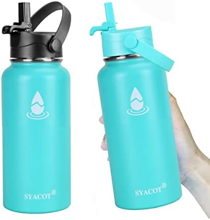  40 Oz Stainless Steel Water Bottle, Insulated Double Wall Vacuum Leak Proof Water Flask, Metal Thermo Canteen Mug —Wide Mouth With 2 Straw Lids