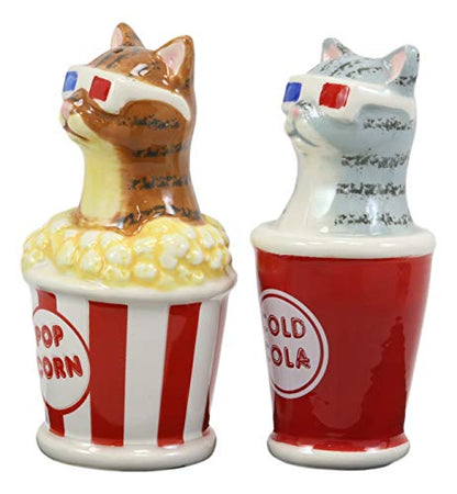  Funky Cats With Cinema 3D Glasses Sitting In Soda Pop Cup And Popcorn Tub At The Movies Salt And Pepper Shakers Set Ceramic Figurines Party Kitchen Tabletop Cat Decor Collectible