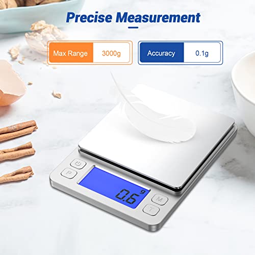  Kitchen Food Scale, Rechargeable Scale For Food Ounces And Grams, High Precision Digital Scale Used For Baking, Coffee Making, With LCD Display And 2 Trays