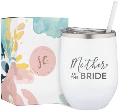  Mother Of The Bride Engraved Stainless Steel Tumbler Cup With Lid And Straw - Gift For Mom - Bride, Bridal Shower, Wedding, Engagement Party - Mom's Travel Tumbler - Travel Mug For Bride's Mom