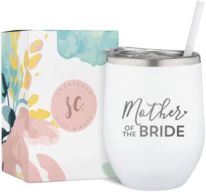  Mother Of The Bride Engraved Stainless Steel Tumbler Cup With Lid And Straw - Gift For Mom - Bride, Bridal Shower, Wedding, Engagement Party - Mom's Travel Tumbler - Travel Mug For Bride's Mom