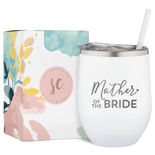  Mother Of The Bride Engraved Stainless Steel Tumbler Cup With Lid And Straw - Gift For Mom - Bride, Bridal Shower, Wedding, Engagement Party - Mom's Travel Tumbler - Travel Mug For Bride's Mom