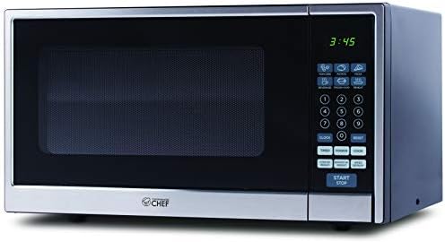  Hef Countertop Microwave, 1.1 Cubic Feet, Black With Stainless Steel Trim