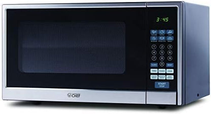  Hef Countertop Microwave, 1.1 Cubic Feet, Black With Stainless Steel Trim