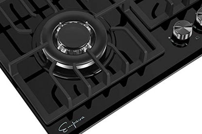  24" Gas Cooktop With 4 Italy Sabaf Sealed Burners NG/LPG Convertible Tempered Glass In Black Model 2020, 24 Inch