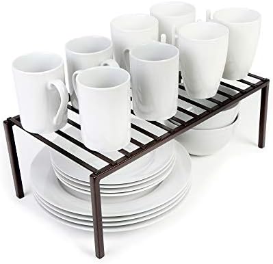  Smart Design Premium Cabinet Storage Shelf Rack - Large - 8.5 X 16 Inch - Steel Metal - Rust Resistant - Cupboard, Plate, Dish, Cup, Bathroom Counter And Pantry Organization Riser - Kitchen - Bronze