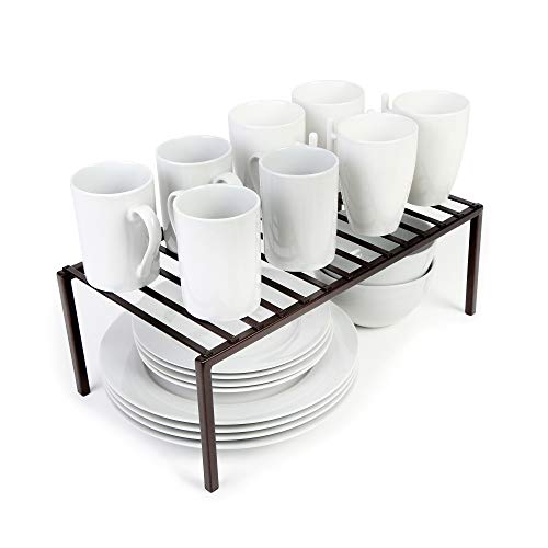  Smart Design Premium Cabinet Storage Shelf Rack - Large - 8.5 X 16 Inch - Steel Metal - Rust Resistant - Cupboard, Plate, Dish, Cup, Bathroom Counter And Pantry Organization Riser - Kitchen - Bronze