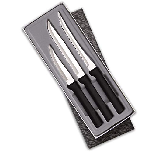  Ada Cutlery Cooking Essentials Knife Starter Gift 3 Piece Set Resin Stainless Steel, 8 7/8 Inches, Black Handle