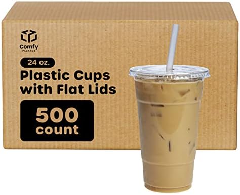  [50 Count] 24 Oz. Crystal Clear Plastic Cups With Flat Lids