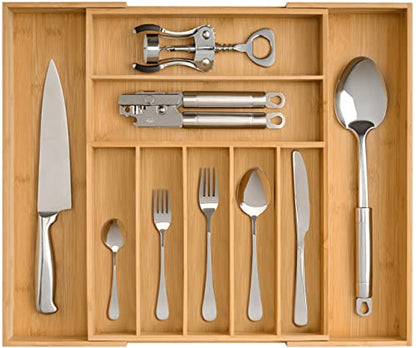  Kitchen Drawer Organizer, Heavy Duty Reinforced Silverware Organizer Tray, Expandable Bamboo Utensil Holder For Flatware, Cutlery, Knives - Kitchen Organization And Storage