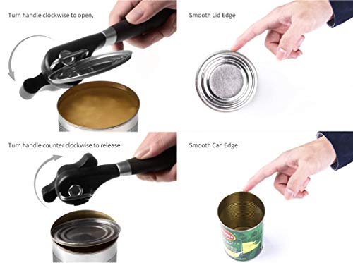  Can Opener Smooth Edge - Safety Can Opener Manual, Handheld Can Opener Features Ergonomics Design For Seniors With Arthritis And Weak Hands, With Bottle Opener Set