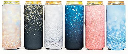  Axendale Tall Can Sleeve For Slim Can And Tall Beer Cans - Set Of 6 12oz Skinny Insulated Cooler Sleeves To Keep Drinks Cold - Compatible With Truly, Michelob Ultra, Seltzers, Redbull (Color Glitter)