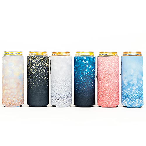  Axendale Tall Can Sleeve For Slim Can And Tall Beer Cans - Set Of 6 12oz Skinny Insulated Cooler Sleeves To Keep Drinks Cold - Compatible With Truly, Michelob Ultra, Seltzers, Redbull (Color Glitter)