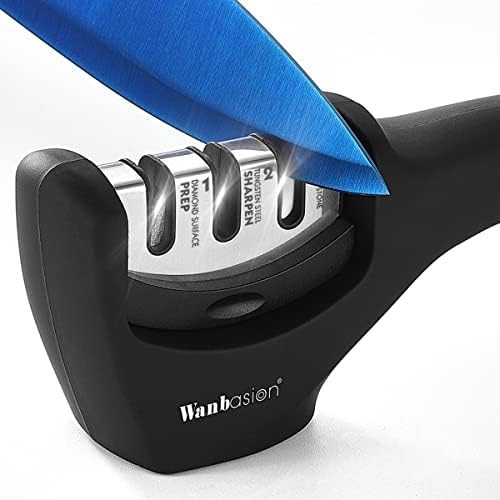  Kitchen Knife Sharpener Professional 3 Stages, Kitchen Knife Sharpener Manual Sharpening, Knife Sharpener For Kitchen Knives With Stainless Steel Ceramic Diamond Blade