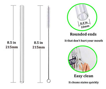  6 Pieces 8.5 Inches X 10 Mm Glass Straws, Perfect For Cold/Hot Beverages Such As Smoothies, Milkshakes, Teas And Juices