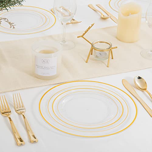  I00000 96 Pcs Plastic Gold Plates, Gold Disposable Plates Includes: 48 Dinner Plates 10.25" And 48 Dessert Plates 7.5 ", Premium Clear Plate Prefect For Wedding, Clear Gold Plates And Salad For Party