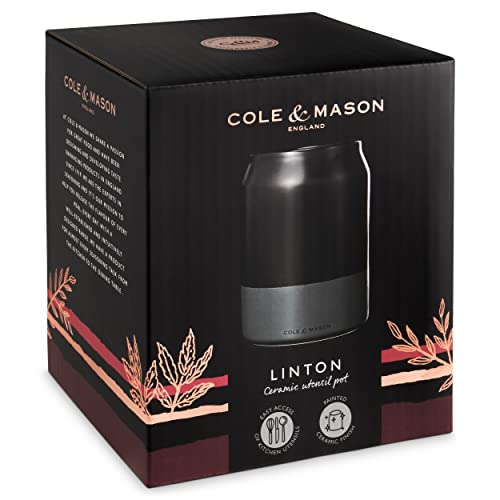 Cole & Mason H822140 Linton Black/Grey Utensil Pot Holder | Kitchen Organisation, Utensils Storage Jar | Ceramic | (H) 160 Mm X (D) 120 Mm | 2 Year Guarantee