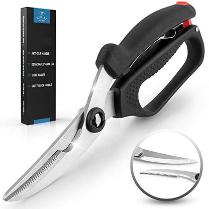  Spring-Loaded Poultry Shears - Premium Heavy Duty Kitchen Chicken Shears With Anti-Slip Handle & Safety Lock - Poultry Scissors For Meat, Game, Chicken, Bone, Herbs & More