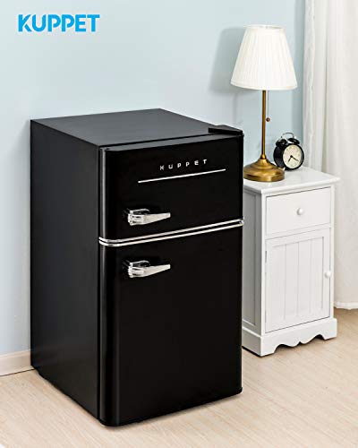  Retro Mini Refrigerator 2-Door Compact Refrigerator For Dorm, Garage, Camper, Basement Or Office, 3.2 Cu.Ft (Black)