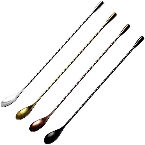  Cocktail Mixing Spoons - Bar Spoons For Stirring Cocktail Drinks - Bartender Tools For Your Home Bar Set - Set Of 4 Long Spoons For Stirring In Silver, Black, Gold, Rose Gold