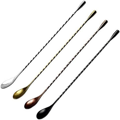  Cocktail Mixing Spoons - Bar Spoons For Stirring Cocktail Drinks - Bartender Tools For Your Home Bar Set - Set Of 4 Long Spoons For Stirring In Silver, Black, Gold, Rose Gold