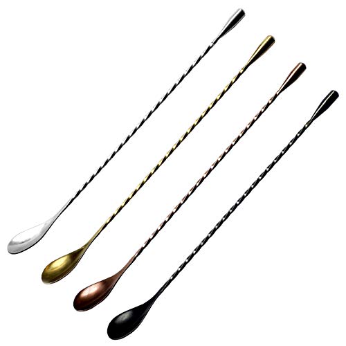  Cocktail Mixing Spoons - Bar Spoons For Stirring Cocktail Drinks - Bartender Tools For Your Home Bar Set - Set Of 4 Long Spoons For Stirring In Silver, Black, Gold, Rose Gold