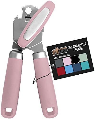  Heavy Duty Stainless Steel Smooth Edge Manual Hand Held Can Opener With Soft Touch Handle, Rust Proof Oversized Handheld Easy Turn Knob, Best Large Lid Openers For Kitchen, Black