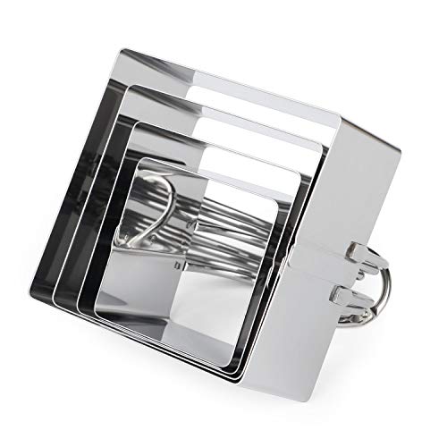  Square Biscuit Cutter Set (4 Pieces/Set), Stainless Steel Cookies Cutter With Handle, Professional Baking Dough Tools, Gift Package (Square)