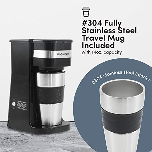  HC111A Personal Single-Serve Compact Coffee Maker, With Pause N Serve, Reusable Filter, On/Off Switch, Water Level Indicator, 14-oz, Black