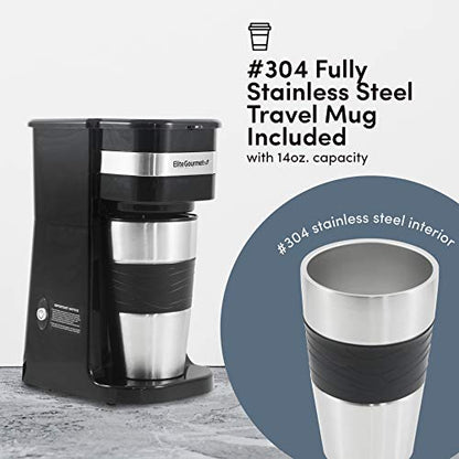 HC111A Personal Single-Serve Compact Coffee Maker, With Pause N Serve, Reusable Filter, On/Off Switch, Water Level Indicator, 14-oz, Black