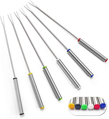  - Set Of 12 Stainless Steel Fondue Forks 9.5" - Color Coding Cheese Fondue Forks With Heat Resistant Handle For Chocolate Fountain Cheese Fondue Roast Marshmallows