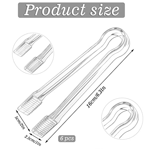  6 PCS Clear Plastic Serving Tongs, 6.3 Inch Mini Serving Utensils Plastic Tongs Ice Tongs For Buffet Bar Kitchen BBQ Appetizers Pastries