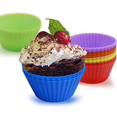  24 Pack Silicone Baking Cups Reusable Muffin Liners Non-Stick Cup Cake Molds Set Cupcake Silicone Liner Standard Size Silicone Cupcake Holder Reusable Cupcake Liners Christmas Gift (8 Rainbow Colors)