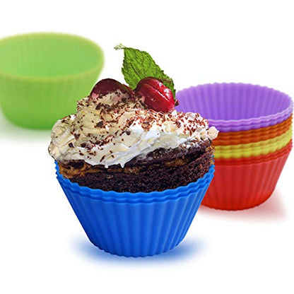  24 Pack Silicone Baking Cups Reusable Muffin Liners Non-Stick Cup Cake Molds Set Cupcake Silicone Liner Standard Size Silicone Cupcake Holder Reusable Cupcake Liners Christmas Gift (8 Rainbow Colors)