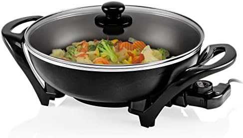  Vente Electric Skillet With Nonstick Coating And Glass Lid, 13 Inch Portable Kitchen Countertop Cooking Wok, Adjustable Temperature Control, Cool Touch Handle, Easy To Use And Clean, Copper SK3113CO