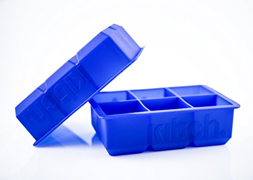  Large Cube Silicone Ice Tray, 2 Pack By Kitch, Giant 2 Inch Ice Cubes Keep Your Drink Cooled For Hours - Cobalt Blue