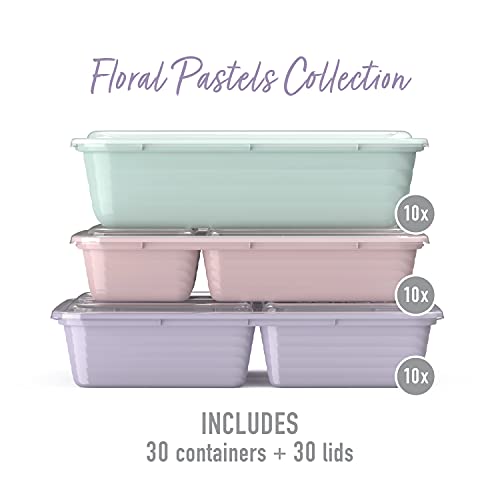  ® Prep 60-Piece Meal Prep Kit - 1, 2, & 3-Compartment Containers With Custom Fit Lids - Microwaveable, Durable, Reusable, BPA-Free, Freezer & Dishwasher Safe Storage Containers (Floral Pastels)