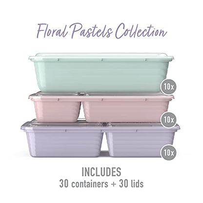  ® Prep 60-Piece Meal Prep Kit - 1, 2, & 3-Compartment Containers With Custom Fit Lids - Microwaveable, Durable, Reusable, BPA-Free, Freezer & Dishwasher Safe Storage Containers (Floral Pastels)