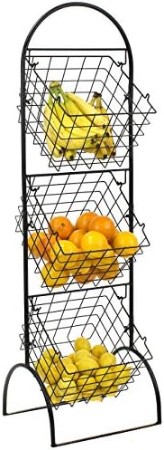  Sorbus 3-Tier Wire Market Basket Storage Stand For Fruit, Vegetables, Toiletries, Household Items, Stylish Tiered Serving Stand Baskets For Kitchen, Bathroom Organization (3 Tier)
