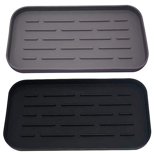  WeTest 2 Pack Premium Kitchen Sink Silicone Sponge Holder - Sink Organizer Tray For Soap Dispenser, Sponges, Scrubber (Black/Grey) (LJ-JSL-1127C1)